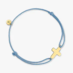 Fashion Arthus Bertrand Bracelet Cordon Or Jaune Baby Cross - Bleu ciel - L