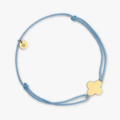 Hot Arthus Bertrand Bracelet Cordon Or Jaune Croix Trèfle - Bleu ciel