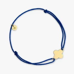 Hot Arthus Bertrand Bracelet Cordon Or Jaune Croix Trèfle - Bleu ciel
