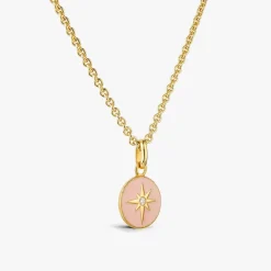Outlet Arthus Bertrand Pendentif Or Jaune & Diamant Etoile - Rose poudré